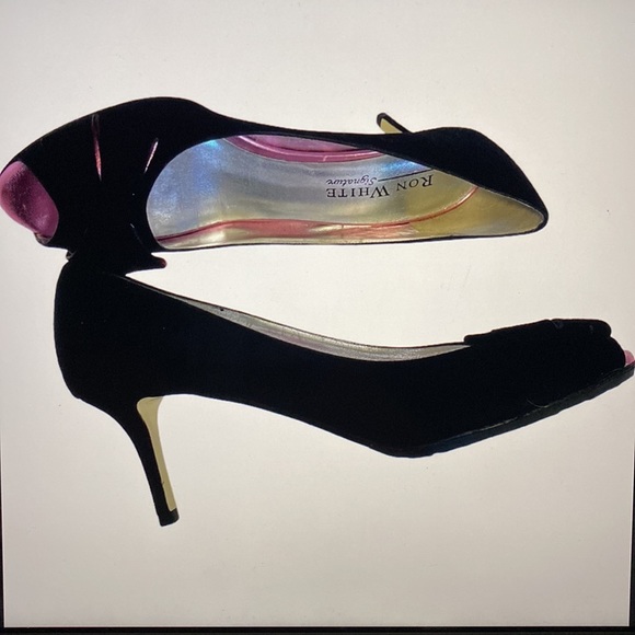 Ron White Gorgeous Black Suede Shimmering Pink Bow Shoes Made in Italy 🇮🇹 - Picture 2 of 15